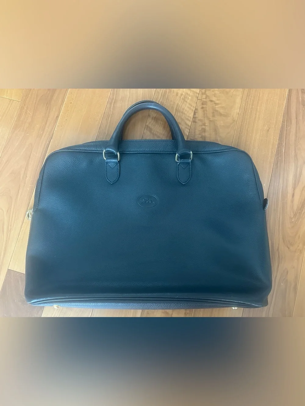 Rare Vintage Longchamp Midnight Navy Leather Briefcase with Double Top Handles